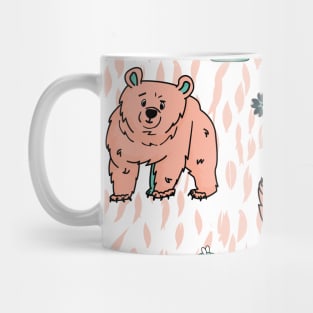 Pink bear that walks and sits, honey, forget me nots, beehive, smell of honey, tree, branch, bees Mug